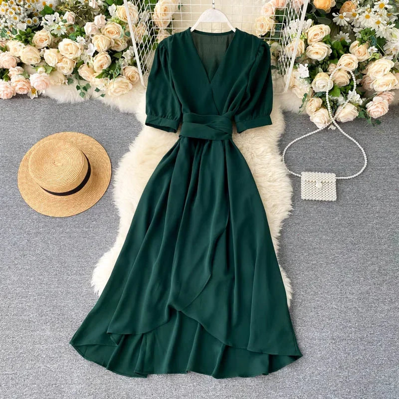 Women's Dress Spring New Temperament V-neck
