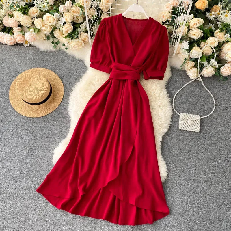 Women's Dress Spring New Temperament V-neck