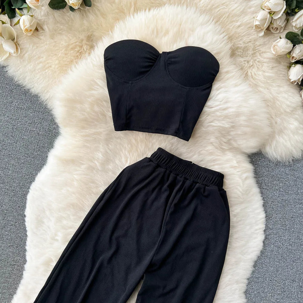 Women Solid Sexy Two Pieces Sets