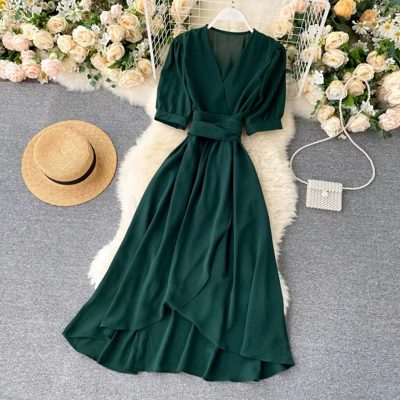 Women's Dress Spring New Temperament V-neck