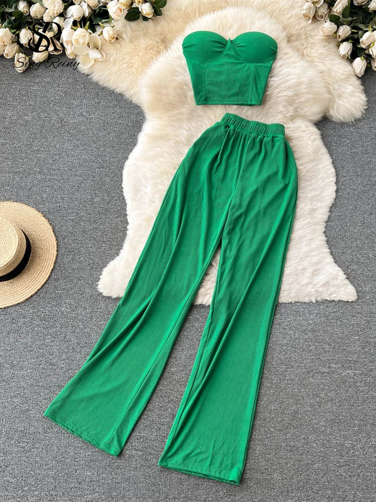 Women Solid Sexy Two Pieces Sets