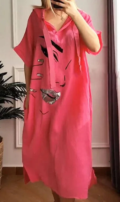 Urban Casual Hooded Dress V-neck