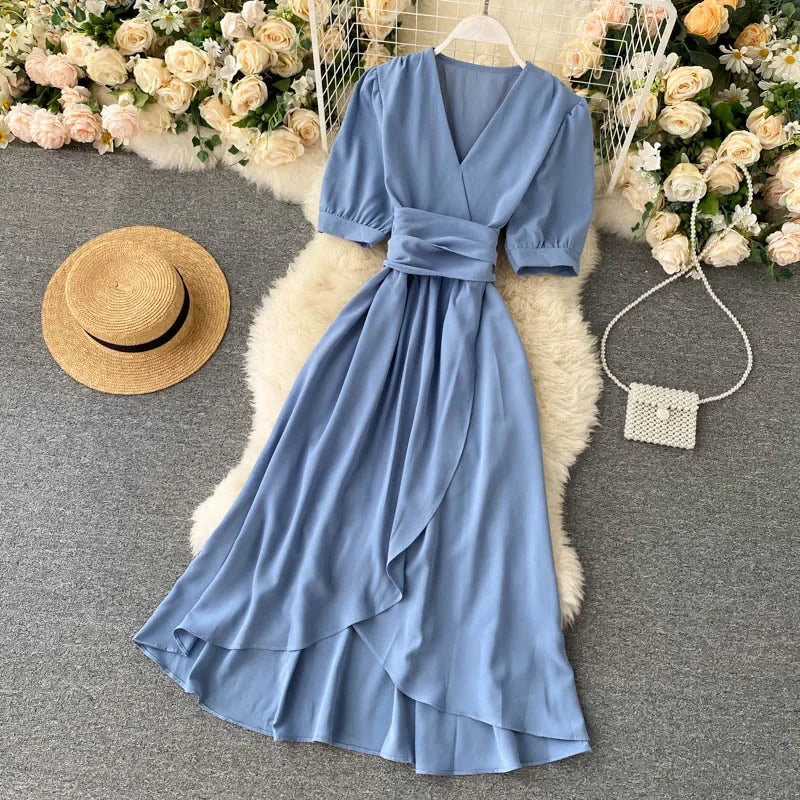 Women's Dress Spring New Temperament V-neck
