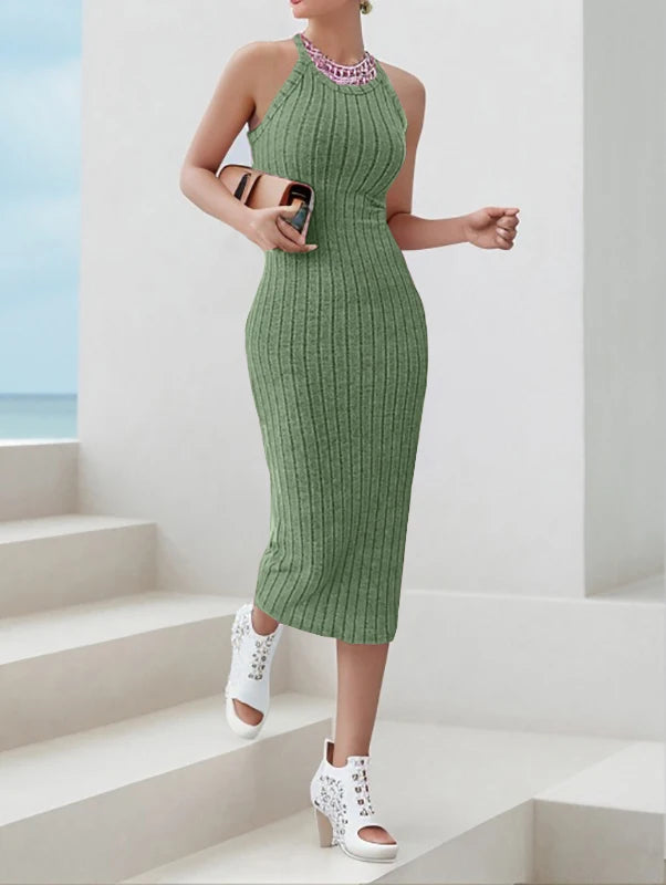 Dresses for Women Solid Halter Neck