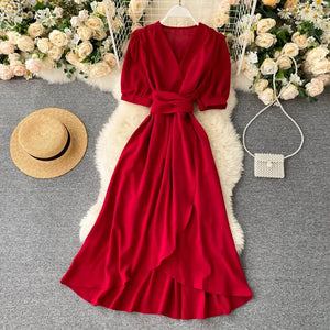 Women's Dress Spring New Temperament V-neck