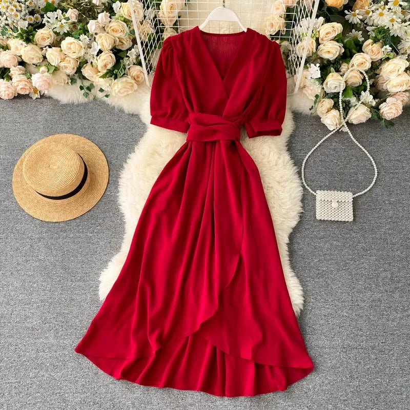 Women's Dress Spring New Temperament V-neck