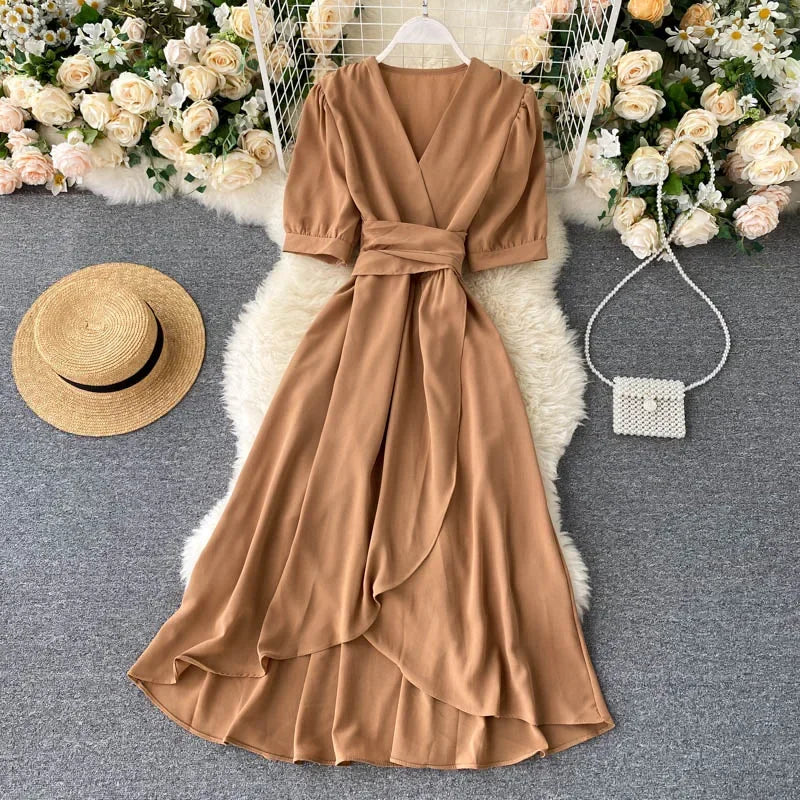 Women's Dress Spring New Temperament V-neck