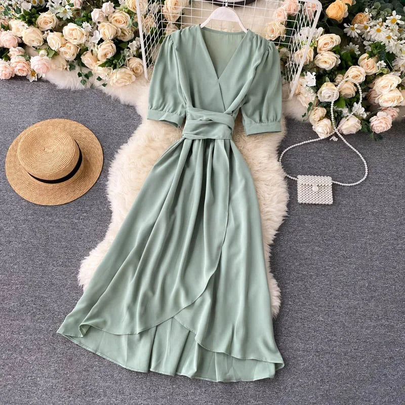 Women's Dress Spring New Temperament V-neck