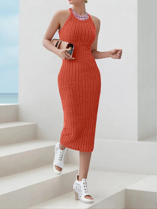 Dresses for Women Solid Halter Neck