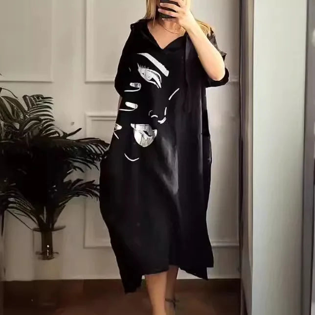 Urban Casual Hooded Dress V-neck