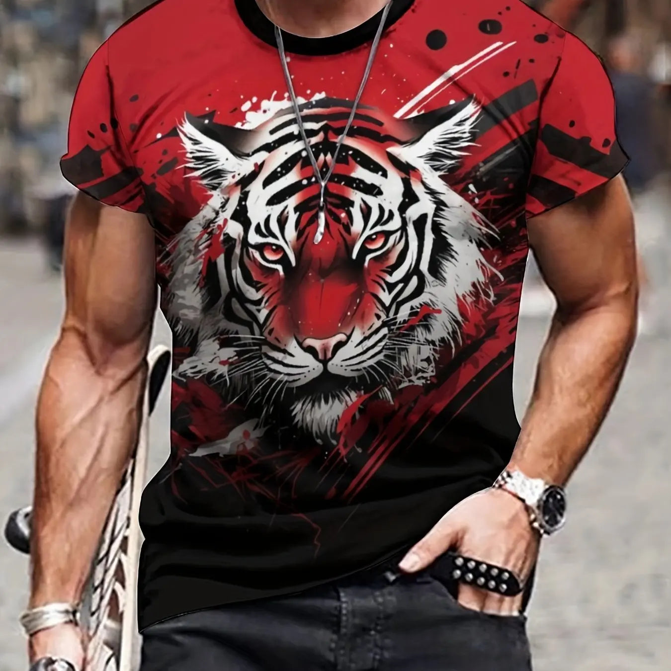 Summer men's 3D lion and tiger pattern T-shirt