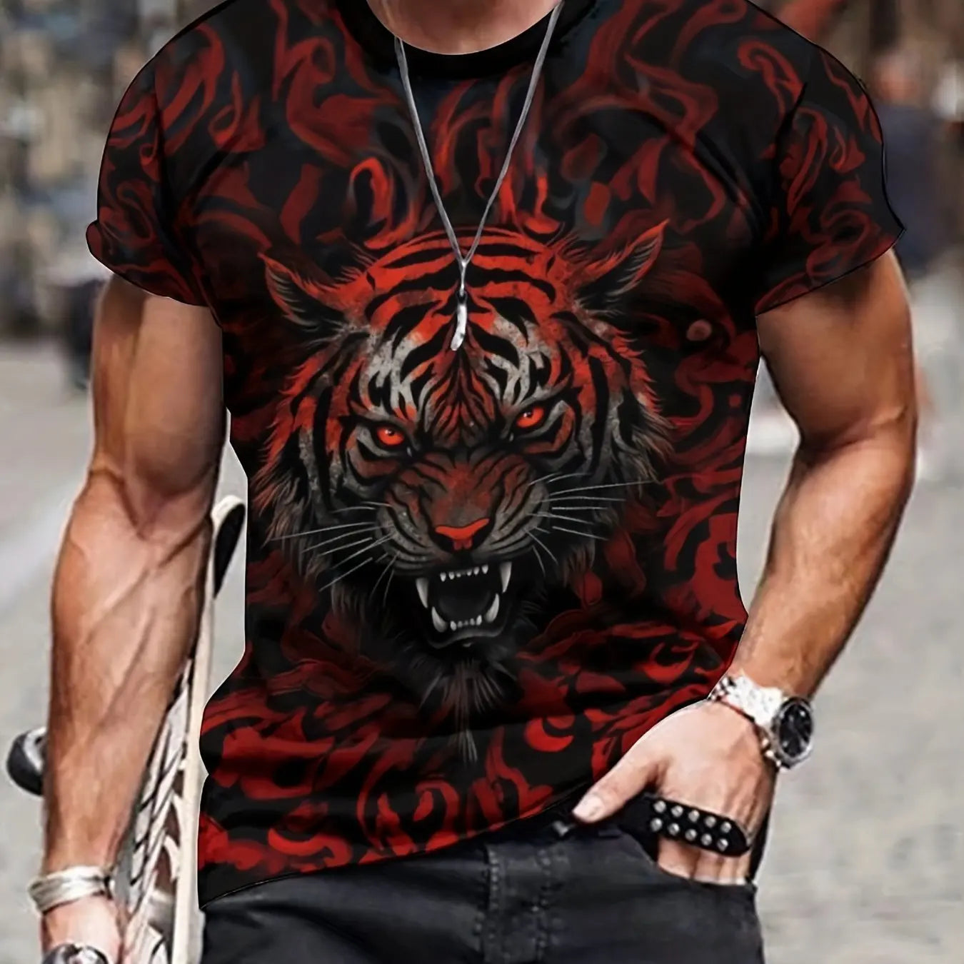 Summer men's 3D lion and tiger pattern T-shirt
