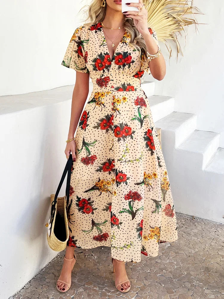 Short Sleeve Maxi Dress Long Skirt