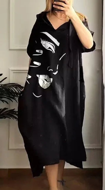 Urban Casual Hooded Dress V-neck