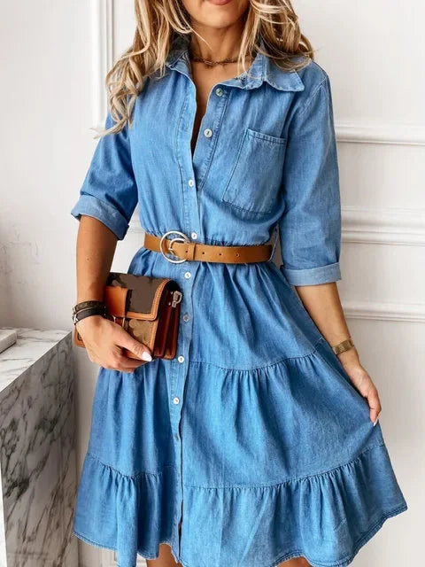 Women Solid Color Casual Dress