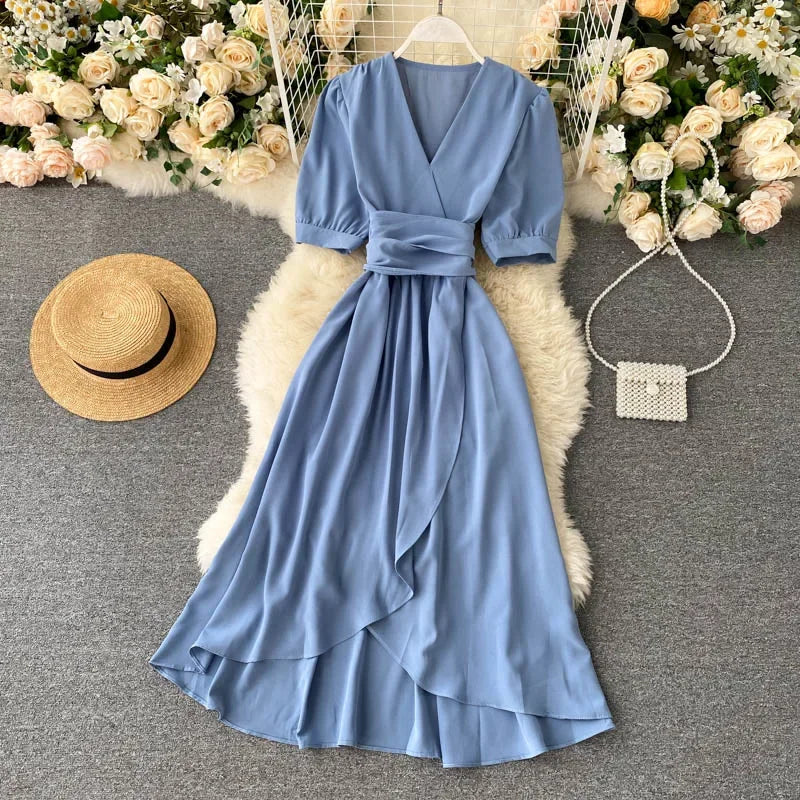 Women's Dress Spring New Temperament V-neck