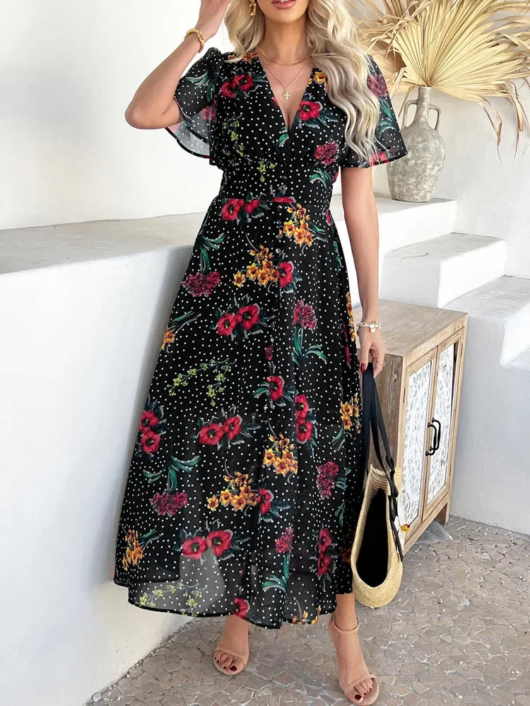 Short Sleeve Maxi Dress Long Skirt