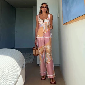 Casual Print Pants Suits