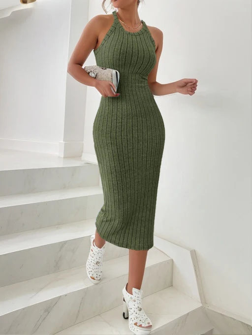 Dresses for Women Solid Halter Neck