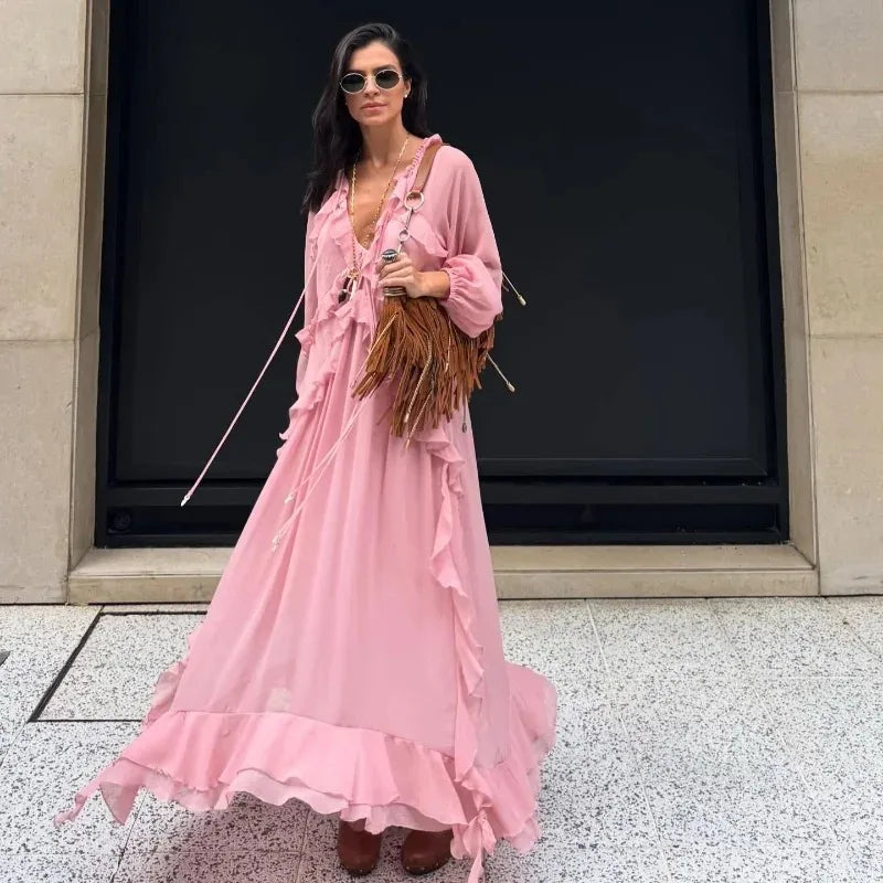 Elegant Solid Multiple Flounces Full Sleeve Robes