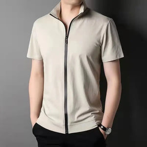 Men Summer Trend Stand Collar Zipper