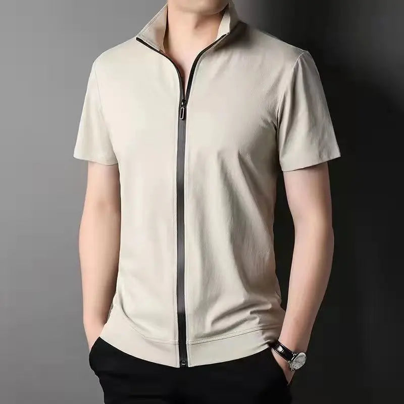 Men Summer Trend Stand Collar Zipper