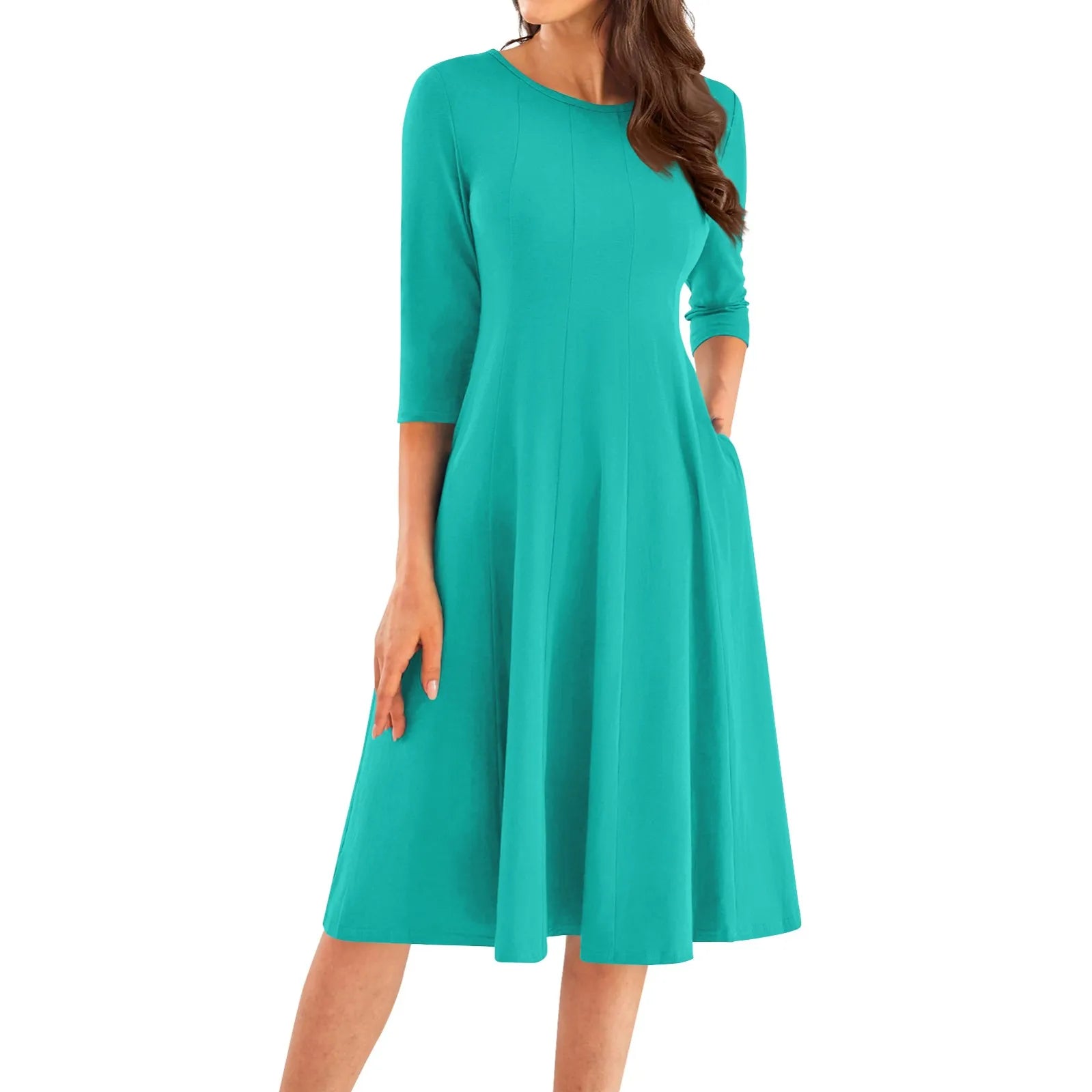 Three Quarter Sleeve Solid Color Dress