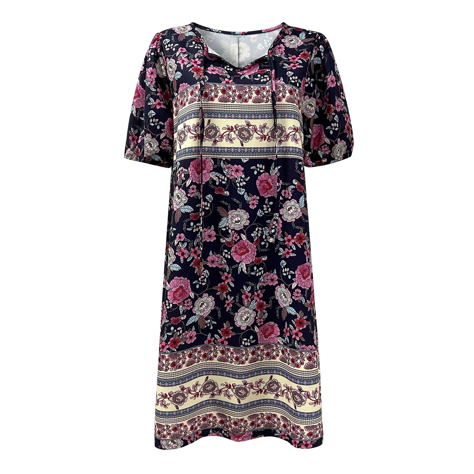 Women Boho Floral Print Tie Up Dresses
