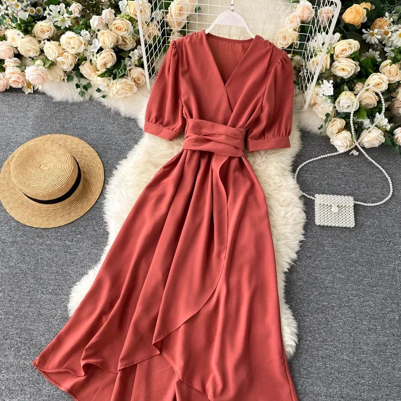 Women's Dress Spring New Temperament V-neck