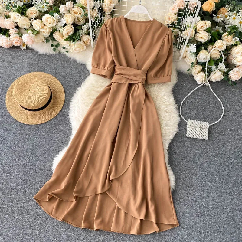 Women's Dress Spring New Temperament V-neck