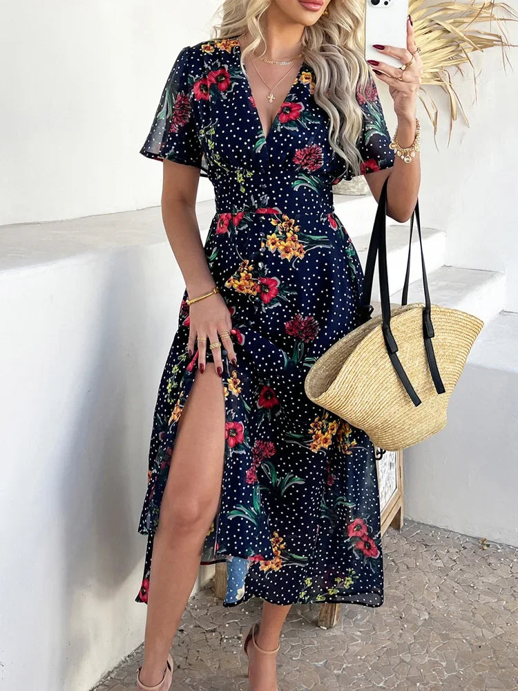 Short Sleeve Maxi Dress Long Skirt