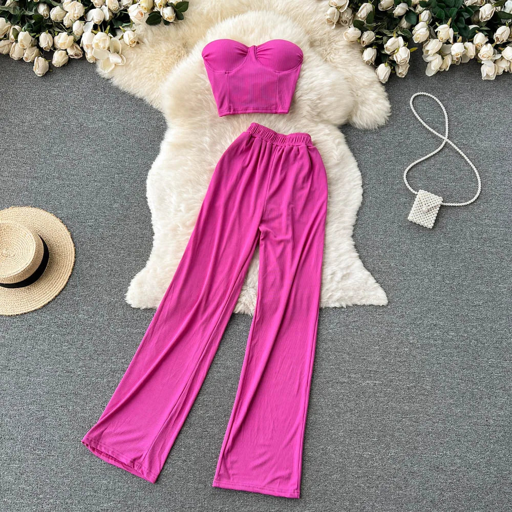 Women Solid Sexy Two Pieces Sets