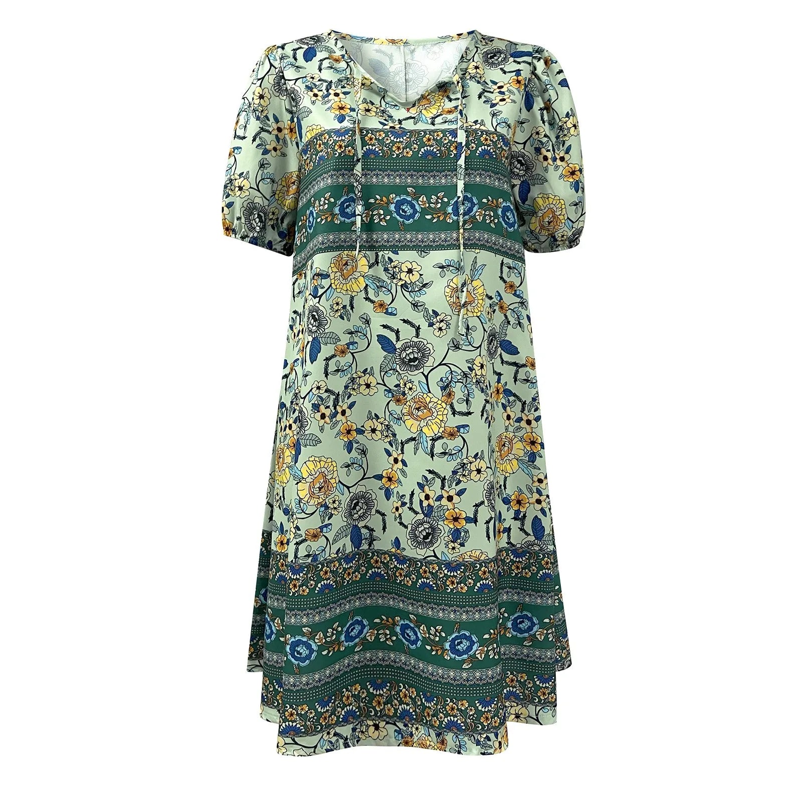 Women Boho Floral Print Tie Up Dresses