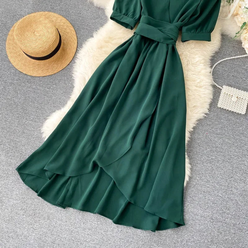 Women's Dress Spring New Temperament V-neck