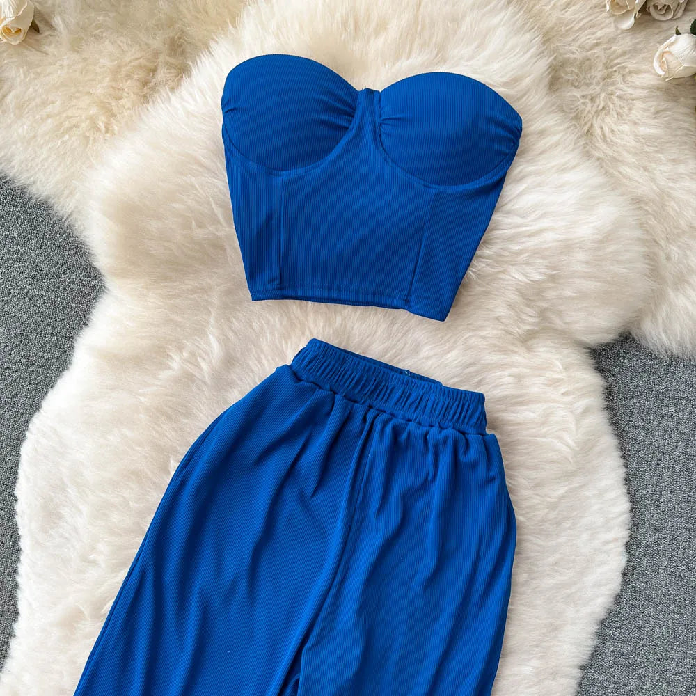 Women Solid Sexy Two Pieces Sets
