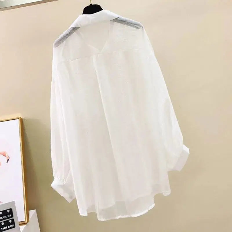 Summer Sunscreen Shirt Elegant Perspective Thin Chiffon Blouse