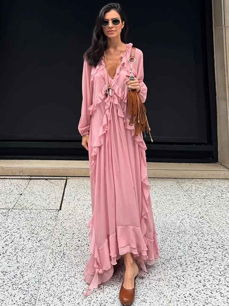 Elegant Solid Multiple Flounces Full Sleeve Robes