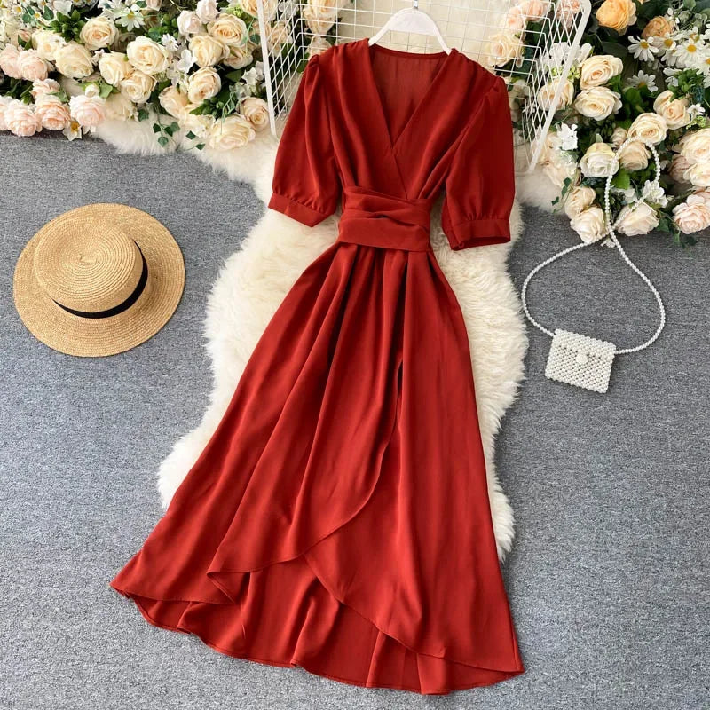 Women's Dress Spring New Temperament V-neck