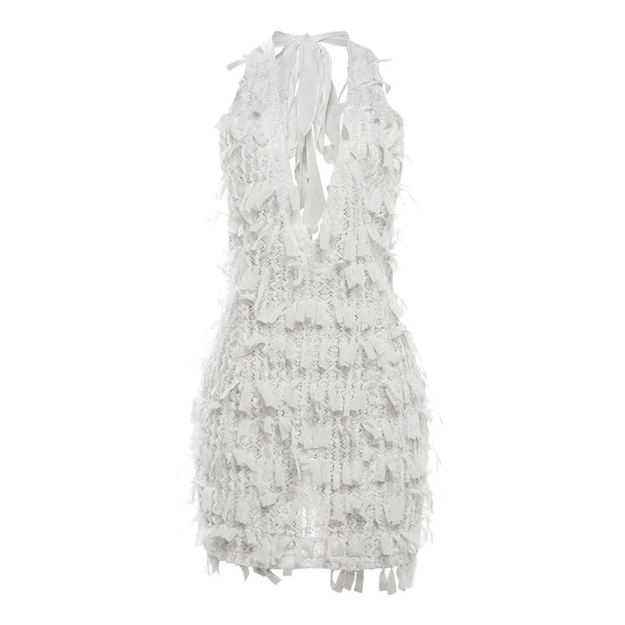 Weird Puss Sexy Halter Tassel Dress