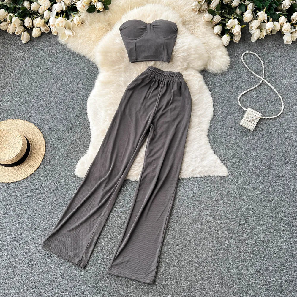 Women Solid Sexy Two Pieces Sets