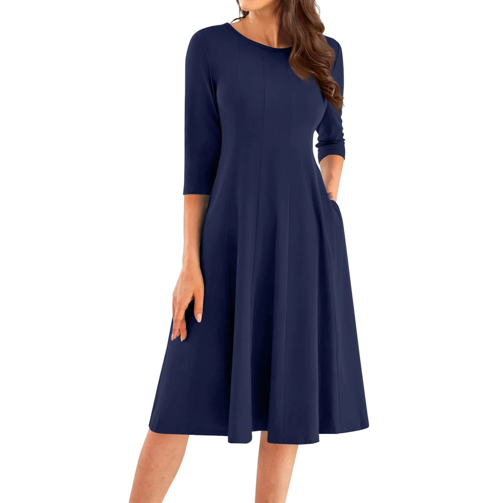Three Quarter Sleeve Solid Color Dress