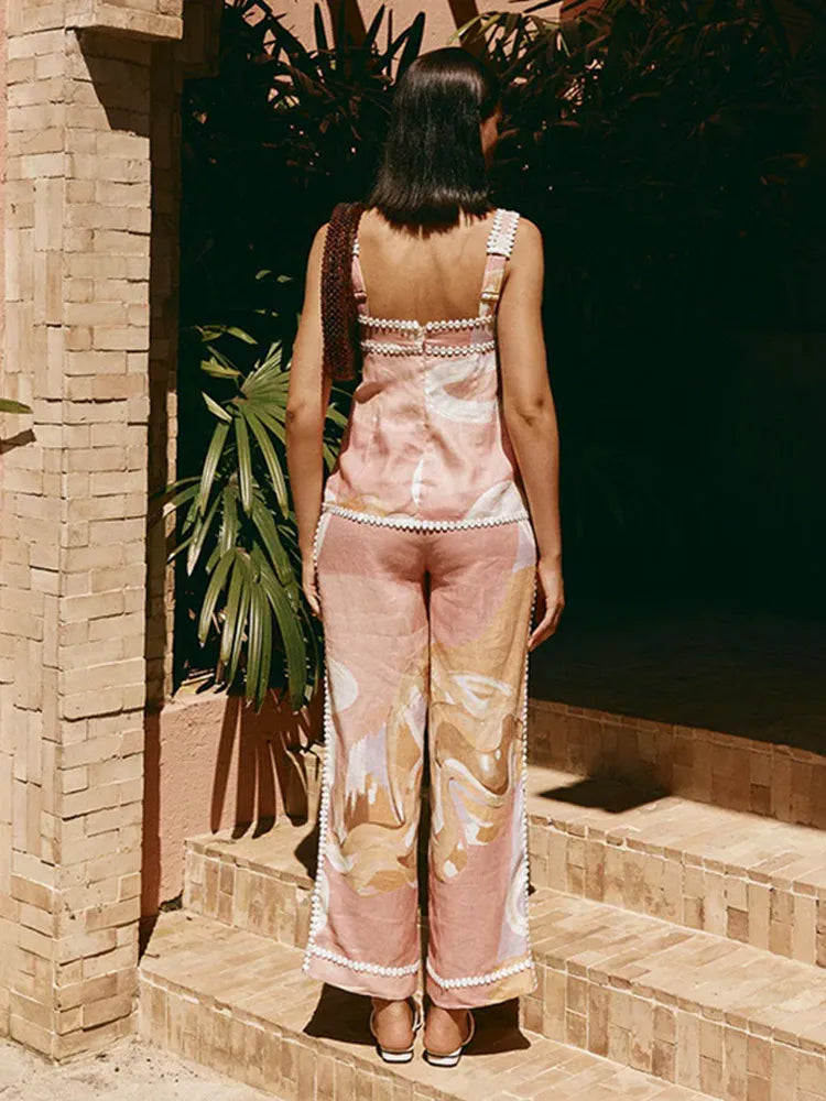 Casual Print Pants Suits