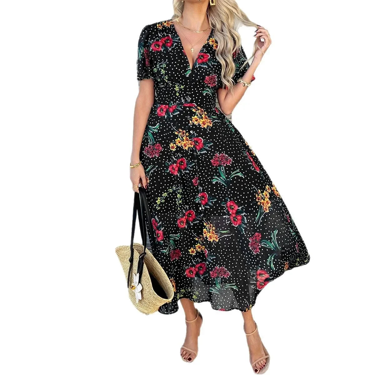 Short Sleeve Maxi Dress Long Skirt