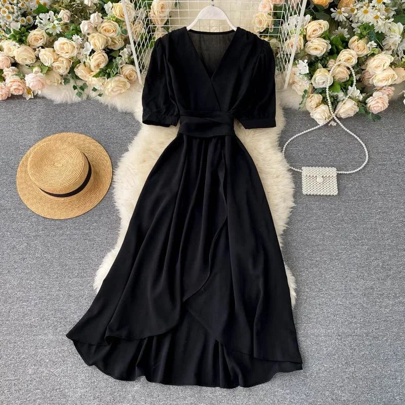 Women's Dress Spring New Temperament V-neck