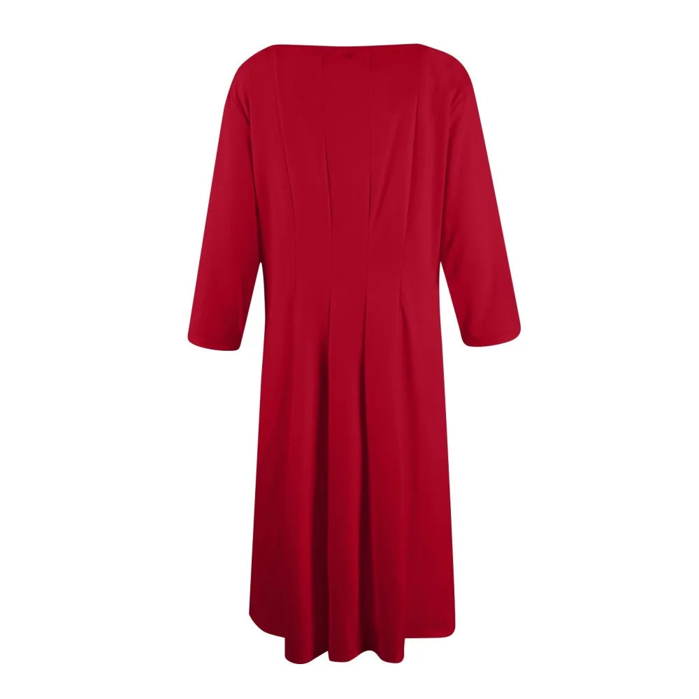 Three Quarter Sleeve Solid Color Dress
