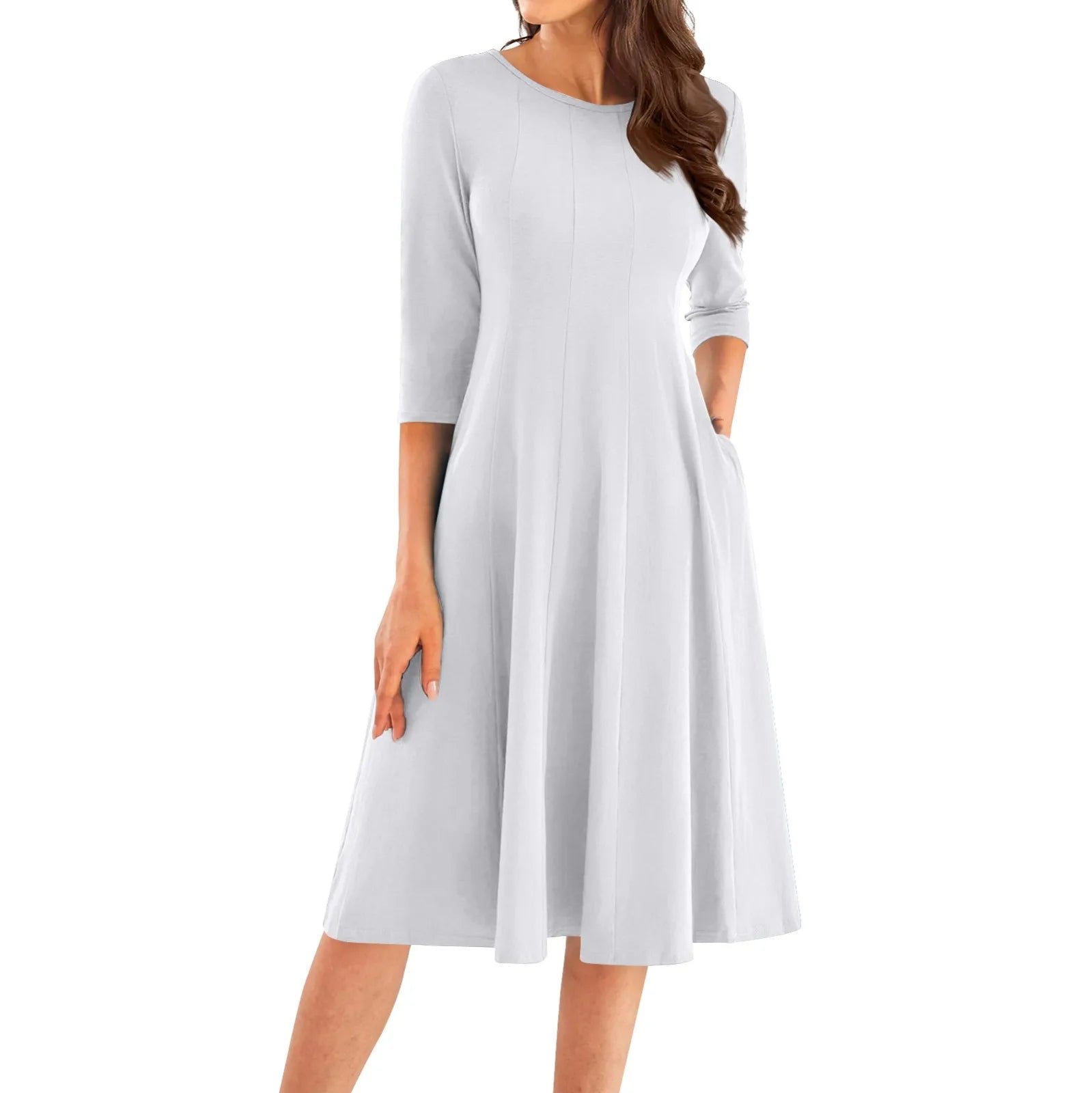 Three Quarter Sleeve Solid Color Dress