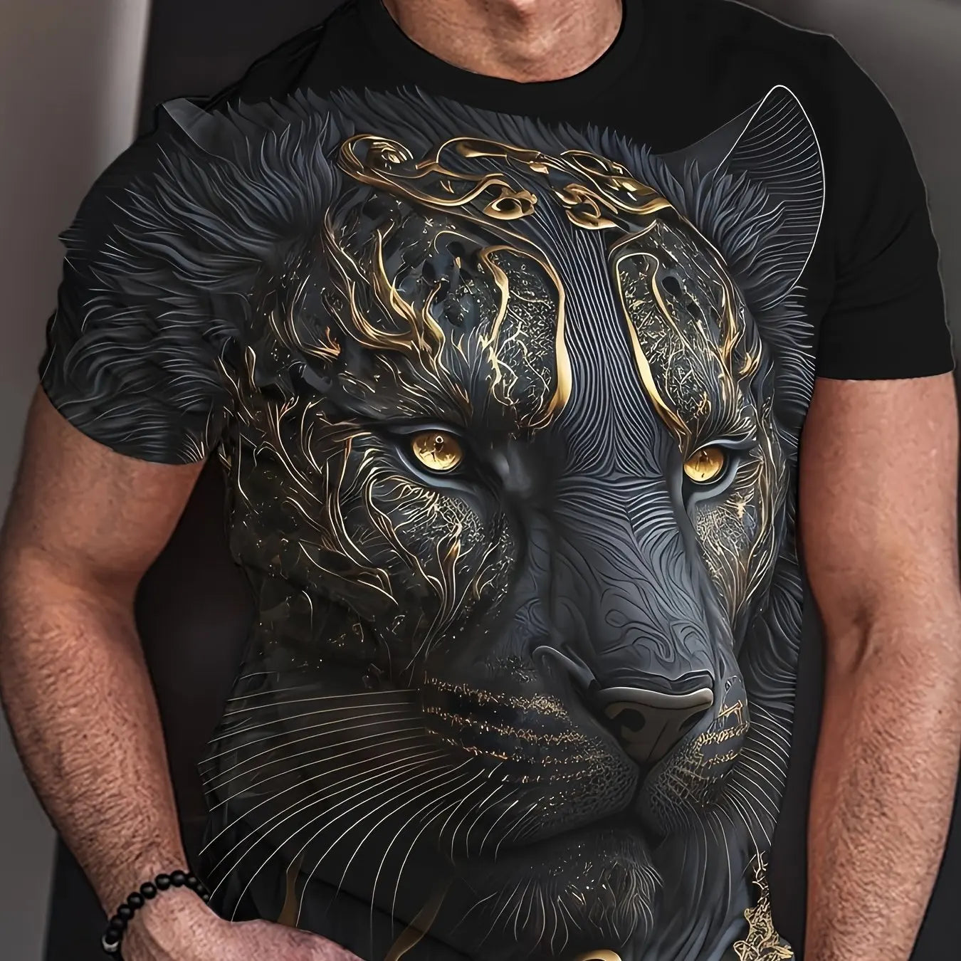 Summer men's 3D lion and tiger pattern T-shirt