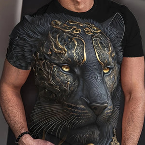Summer men's 3D lion and tiger pattern T-shirt