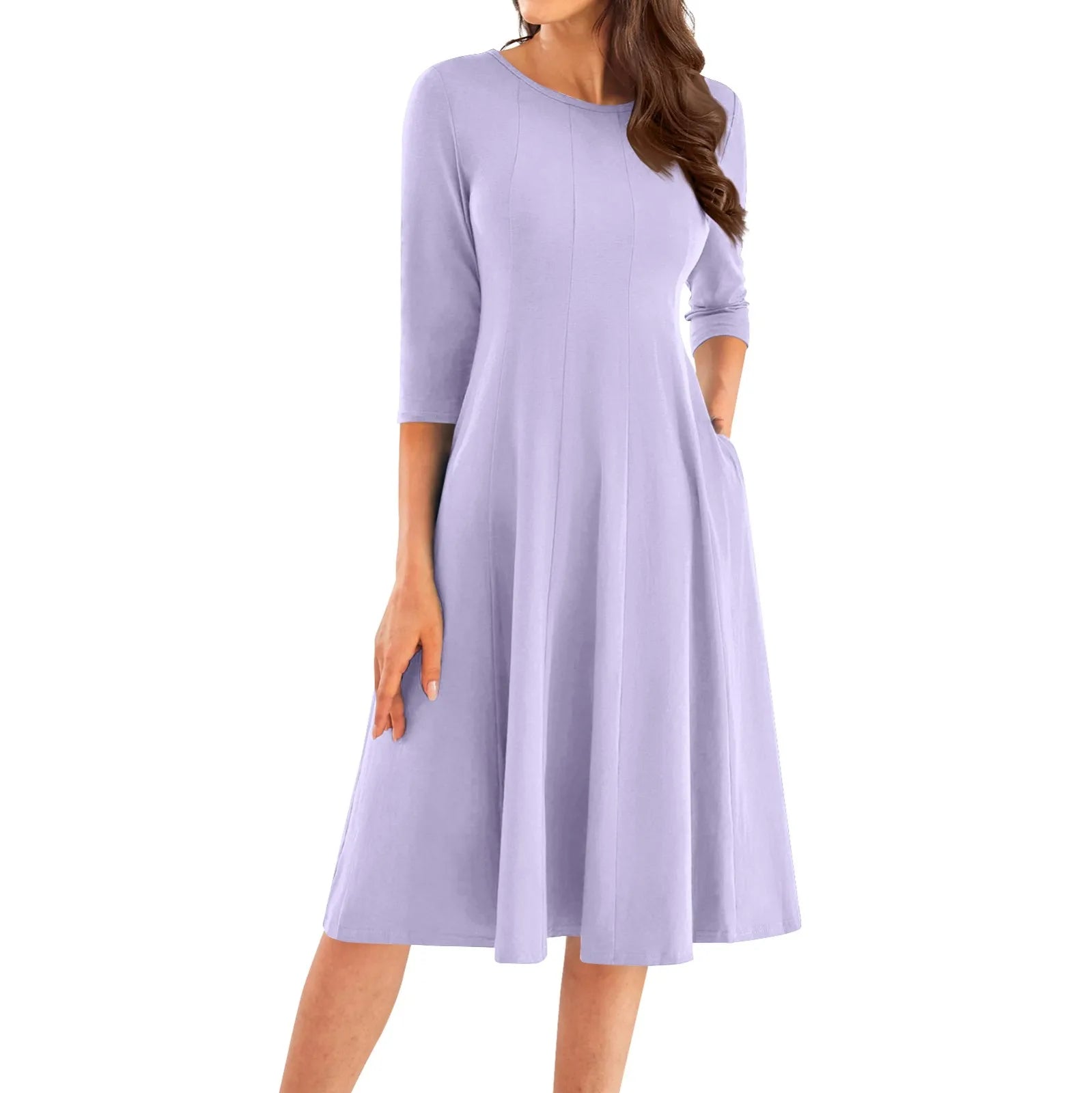 Three Quarter Sleeve Solid Color Dress