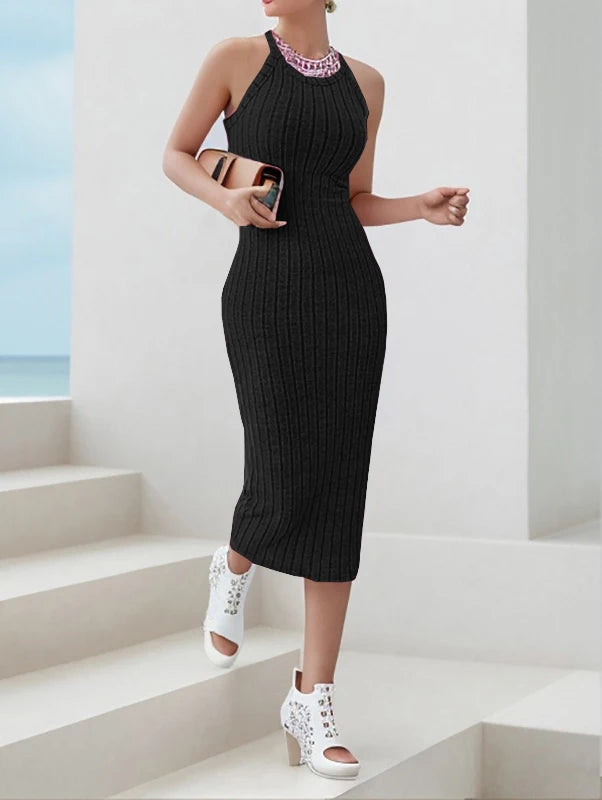 Dresses for Women Solid Halter Neck